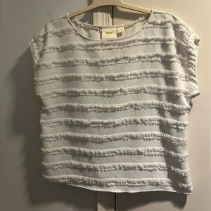 Maeve by Anthropologie Barton Fringe Fuzzy Striped Blouse Top Ivory Size 8